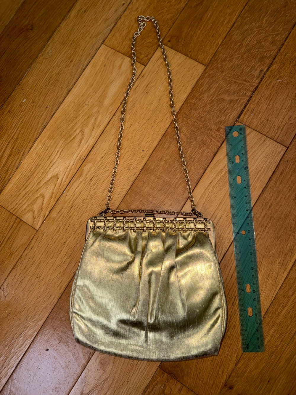 Mardane Metallic Gold Chain-Handle Clutch with coin purse attaches